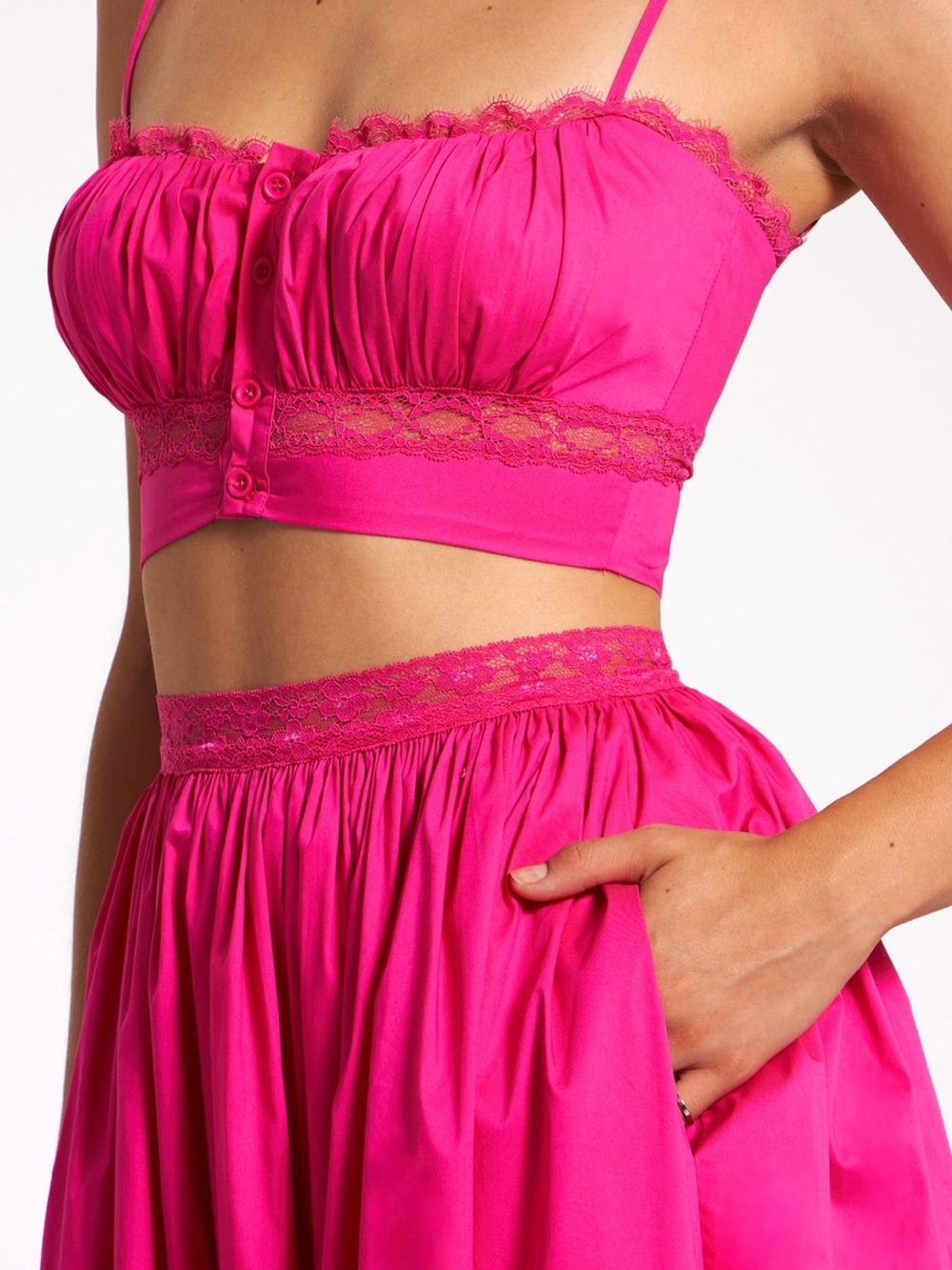 2pc Set Martha Fuchsia Cotton Poplin Maxi Skirt With Matching Top - Picture 3 of 9